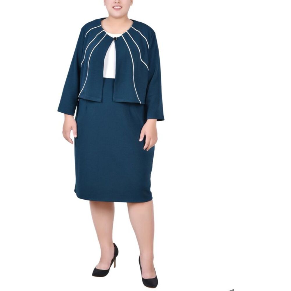 NY Collection Womens Plus Size Color Blocked Dress Suit, MP